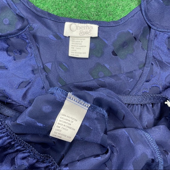 🌸 Cinema & Etoile 2 pc Navy Sheer Satin Short Pajama Set Size Large - Picture 4 of 4